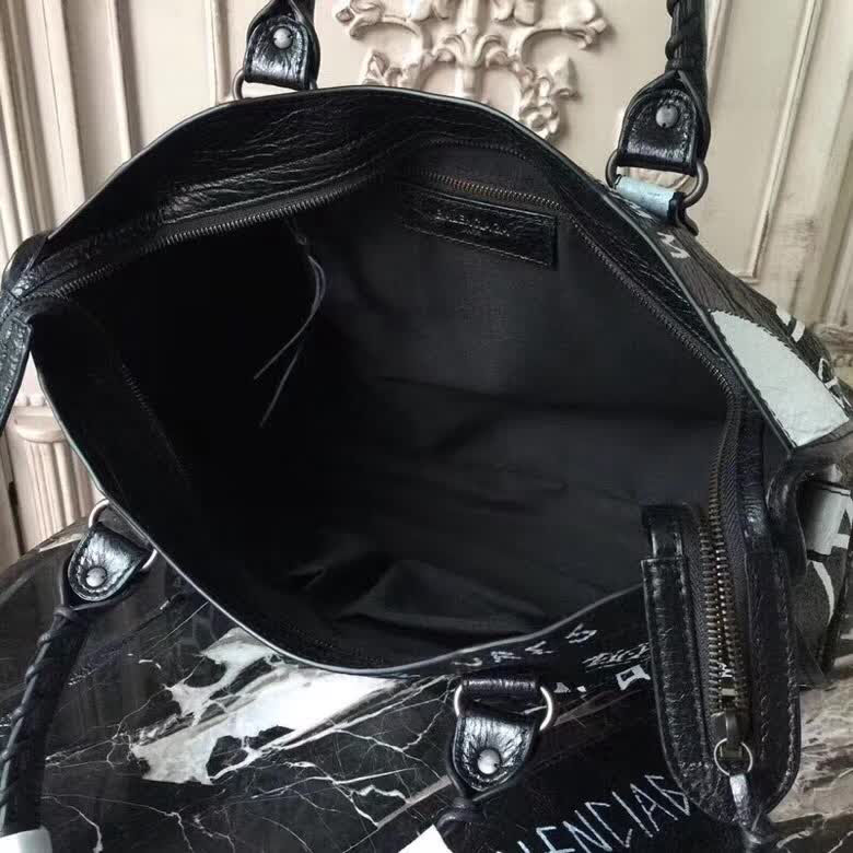 BALENCIAG巴黎世家 Graffiti Classic City30cm機車包 手繪彩色塗鴉  爆裂紋羊皮 手提肩背斜挎包  BL1806